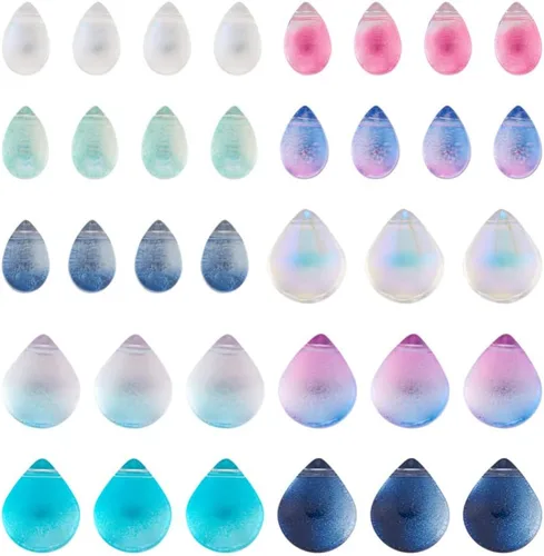 Vista 10 de Cheriswelry 48 colgantes de diamantes de imitación de resina en forma de lágrima con ajustes de latón dorado con diamantes de imitación facetados