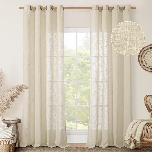 Vista 56 de LAMIT Cortinas de lino marrón caramelo para sala de estar, 84 pulgadas, de lino sintético, texturizado, filtrante de luz, paneles de privacidad