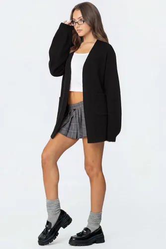 Vista 5 de SUUKSESS Suéteres tipo cárdigan de cachemira para mujer con trajes de otoño Negro