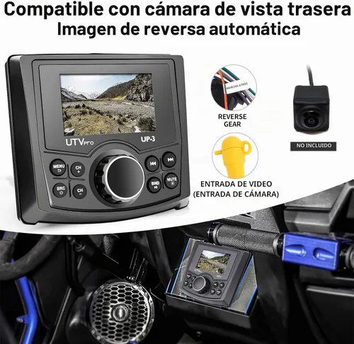 Vista 6 de Powersports UTV Stereo AM/FM con Bluetooth Streaming 3 zonas, compatible con cámara de visión trasera, interruptor amplificador externo