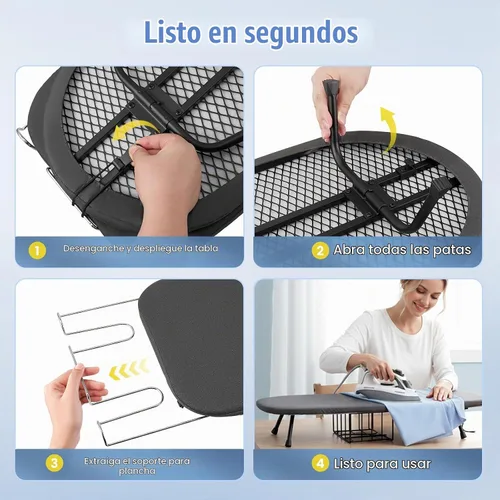 Vista 8 de Tabla de planchar de mesa, pequeña tabla de planchar plegable con soporte de hierro, mini tabla de planchar portátil para espacios pequeños, mesa