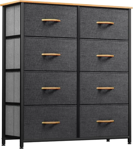 Vista 12 de YITAHOME Cómoda con 5 Cajones - Torre de Almacenamiento de Tela, Cómoda Negra y Cajonera, Unidad Organizadora para Dormitorio Negro ceniza gris