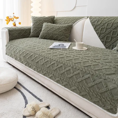 Vista 5 de vctops Fundas de sofá de jacquard geométrico de lujo para sofá de granja, funda neutra antideslizante para sofá seccional, funda suave y cálida