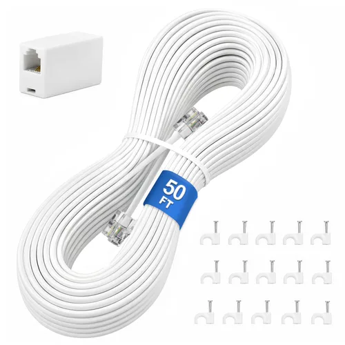 Vista 20 de Uvital Cable de extensión de teléfono de 15 pies, acoplador RJ11 y clips de Negro