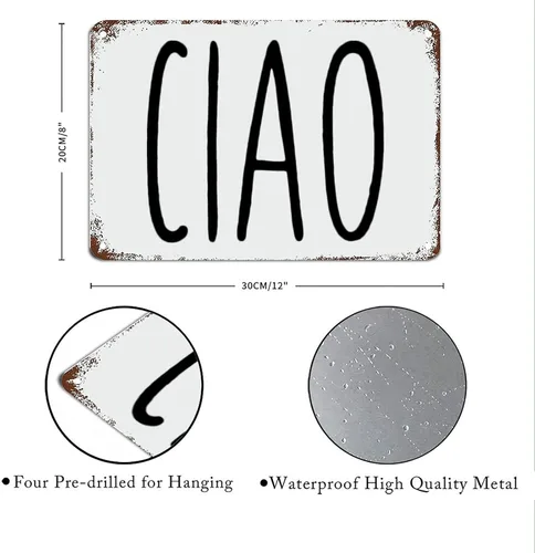 Vista 4 de Ciao - Letrero italiano con texto en inglés «Hello Sign» de metal italiano con cita inspiradora, arte de pared motivacional, decoración de pared