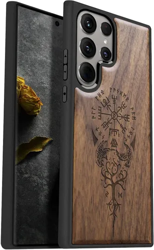 Vista 10 de Carveit Funda de madera para Galaxy S24 Ultra, bandera americana Bandera americana-Madera oscura