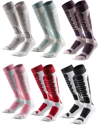 Vista 16 de Calcetines de lana de merino para esquí para hombres, mujeres y jóvenes - Calcetines térmicos de snowboard con amortiguación completa por encima