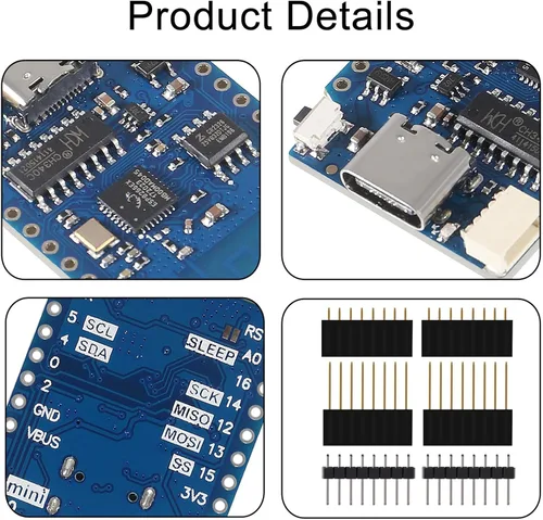 Vista 4 de 5pcs WeMos D1 Mini V4.0.0 Tipo-C USB WiFi Internet de las Cosas Basado en la Junta ESP8266 4MB Compatible con Arduino MicroPython Nodemcu