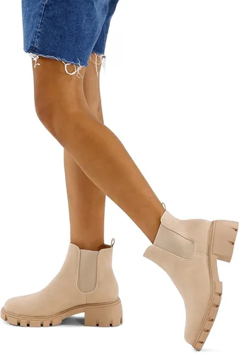 Vista 6 de mysoft Botas Chelsea de plataforma para mujer, con suela de lengüeta, botines de tacón grueso