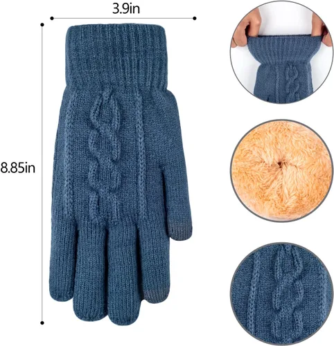 Vista 4 de Guantes de invierno cálidos para pantalla táctil para mujer, guantes térmicos con forro polar de lana de punto trenzado para clima frío