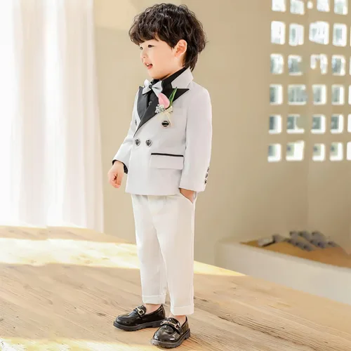 Vista 2 de Traje para niños, 3 piezas, chaqueta de esmoquin formal, traje de boda, traje para niños, chaqueta de traje, pantalón, corbatín