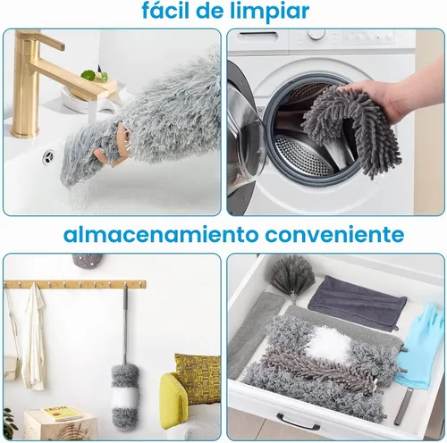 Vista 5 de Plumero extensible de microfibra (11 piezas) con poste de extensión de 100 pulgadas, lavable y reutilizable y flexible para limpiar ventilador