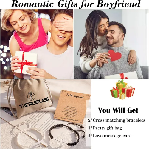 Vista 5 de Tarsus Pulseras cruzadas a juego para parejas, novio, marido, novia, esposa, hombres, mujeres, adultos, Pascua, Navidad, día de San Valentín