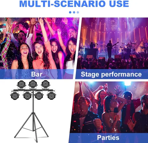 Vista 6 de Soporte de luces de DJ con barra redonda en T, trípode resistente Par Can para 7 luces, soporte de luz de escenario, altura ajustable de 41 a 95