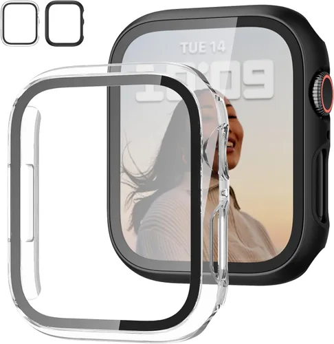 Vista 10 de JZK - 2 fundas con protector de pantalla de vidrio templado para Apple Watch Series 3/2/1 de 38 mm, ultradelgadas, de cobertura completa Negro/Negro