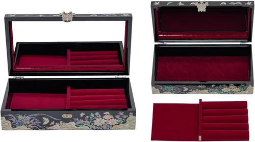 Vista 7 de February Mountain Joyero de nácar con bandeja extraíble para anillos, regalos para mujeres, cumpleaños, boda, Navidad