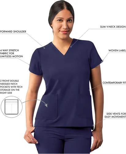 Vista 3 de Adar Addition - Ropa quirúrgica para mujer, moderna camiseta médica con cuello en V
