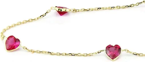 Vista 3 de 14K Yellow Gold Station Anklet With Ruby Red Heart Cubic Zirconia 9-11 Inch