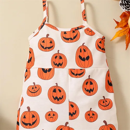Vista 3 de Mameluco con estampado de calabaza de Halloween para niños pequeños de 0 a 18 meses