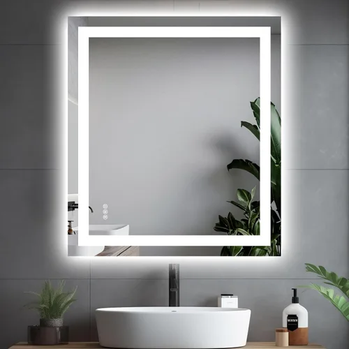 Vista 13 de Hivone - Espejo de baño LED de 24x30 pulgadas con luces, función antivaho, regulable, retroiluminado + iluminación frontal, espejo de tocador