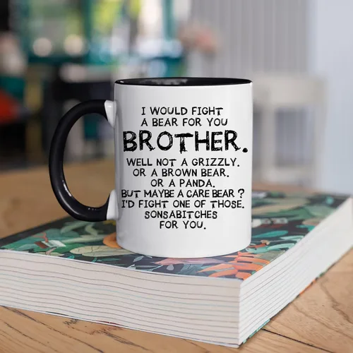Vista 6 de Taza de café con texto en inglés "I Would Fight a Bear for You Brother" (11 onzas) (negro)