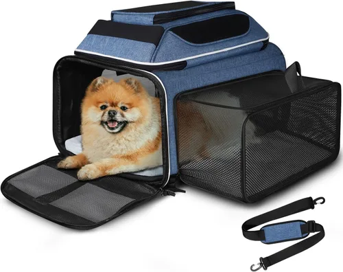 Vista 9 de Petskd Transportador de mascotas expandible superior y lateral de 17 x 11 x 9.5 pulgadas, aprobado por aerolíneas de Alaska, transportador de lados