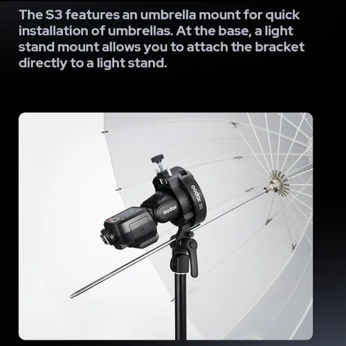 Vista 8 de Godox Soporte de flash Speedlite S3, soporte de montaje Bowens, agujero para paraguas, ± 90 ° de inclinación S-Type Bracket for Godox V1 V1 Pro