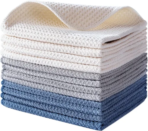 Vista 12 de POLYTE - Toalla de cocina de microfibra premium, tejido gofre, juego de 12 (16 x 28 pulgadas, azul oscuro, gris, blanco claro) Sin pelusas
