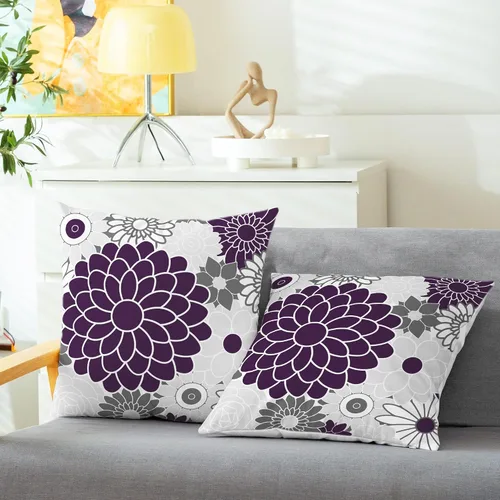 Vista 2 de CaliTime Juego de 2 fundas de almohada decorativas de vellón con flores florecientes de dalia floreciente, para sofá, cama, sofá, decoración de casa
