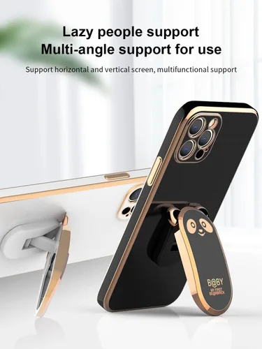 Vista 5 de Funda compatible con Samsung Galaxy A12 5G Carcasas con 6D chapado Panda Hidden Kickstand y protector de lente de cámara, cubierta de TPU Negro