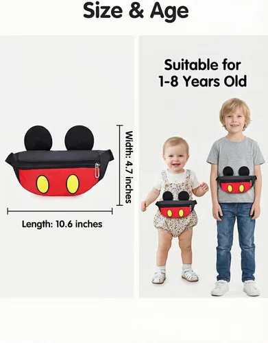 Vista 4 de Riñonera con diseño de dibujos animados para niños y niñas, con orejas de ratón, Patrón 1