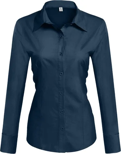 Vista 13 de HOTOUCH Camisa básica de algodón con botones para mujer de corte ajustado, camisas de vestir