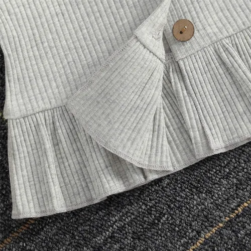 Vista 5 de Conjunto de ropa de verano para bebé recién nacida, vestido de tirantes de punto, con volantes y pantalones cortos, conjunto de trajes sólidos
