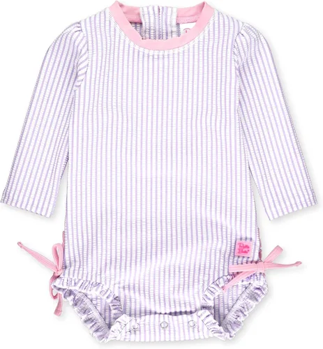 Vista 17 de RuffleButts - Traje de baño de una pieza con mangas largas, de seersucker, con protección solar UPF 50+ para bebé/niñas Seersucker de plátano