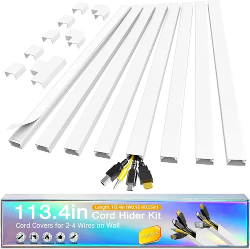 Vista 18 de Ocultador de cable de 56.7 pulgadas, cubiertas de alambre para 1 cable en la pared, cubiertas de cable de alta calidad para cables en la pared Blanco