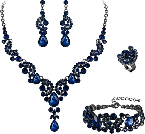 Vista 40 de Ever Faith - Conjunto de collar y aretes de lágrima con cristales de diamantes de imitación para novia, ondas florales