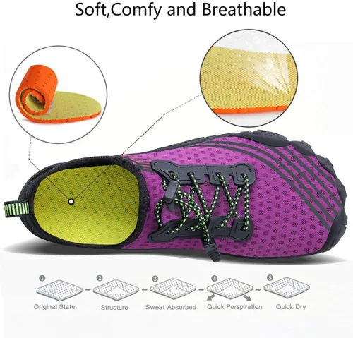 Vista 4 de MAYZERO Zapatos de agua para hombres y mujeres, zapatos de surf, playa, piscina, zapatos de punta ancha, senderismo, zapatos de agua, zapatillas