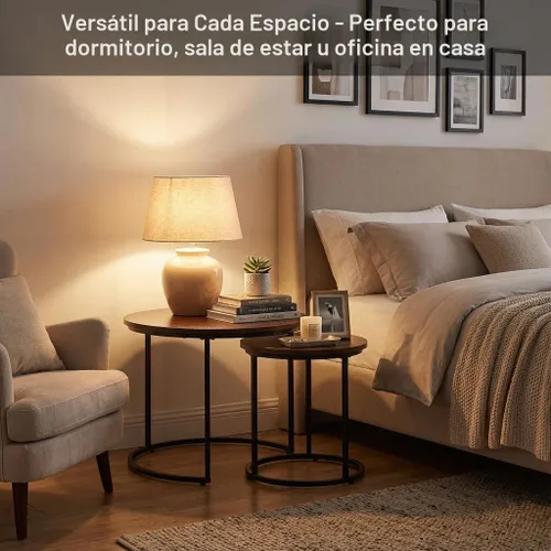 Vista 7 de Juego de 2 mesas de centro redondas anidadas, mesas anidables de madera con patrón de mármol moderno, mesa auxiliar apilable minimalista para sala