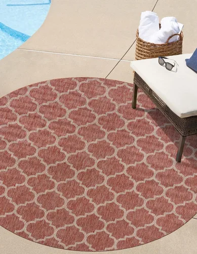Vista 35 de Unique Loom Outdoor Trellis Collection Alfombra de Área (5' 1" x 8' Oval, Aguamarina/Gris)