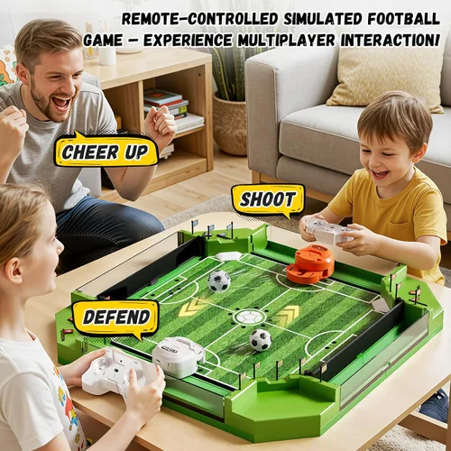Vista 6 de Juego de mesa de futbolín con control remoto, mini juegos de mesa de fútbol con 3 bolas y 4 mandos remotos, juguete de mesa de fútbol para niños