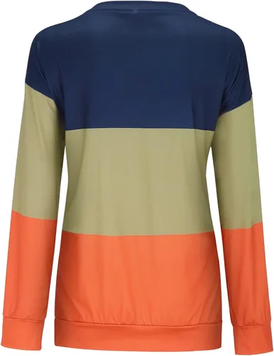 Vista 4 de Handyulong Sudaderas para mujer, sudadera casual de manga larga con cuello redondo y estampado a rayas
