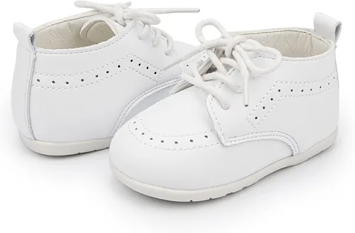 Vista 5 de Sawimlgy Zapatos Oxford de cuero suave de primera calidad para bebés y niñas, zapatos de boda con suela de goma resistente, impermeables
