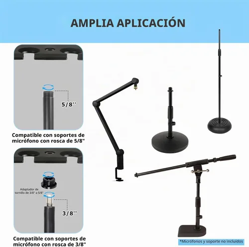 Vista 5 de Soporte de micrófono múltiple para soporte de micrófono, organizador de micrófono múltiple y pantalla para micrófonos con cable e inalámbricos