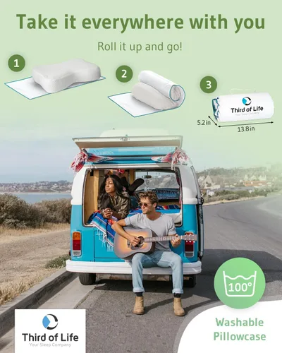 Vista 6 de Third of Life Almohada de viaje con espuma viscoelástica de carbón activado Almohada cervical para aliviar el dolor de cuello para personas que