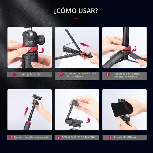 Vista 5 de ULANZI Trípode para teléfono abierto automático MT-44, soporte extensible Negro