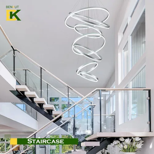 Vista 89 de Benkut Lámpara de Araña de Anillo LED Moderna Negra para Comedor, Lámpara de Araña de Techo Circular Empotrada Regulable con Control Remoto