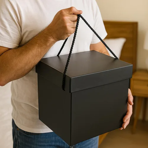 Vista 3 de Caja de regalo extragrande con tapas y asa, caja de regalo plegable negra de 12.6 pulgadas para cumpleaños, fiestas, duchas, día de San Valentín