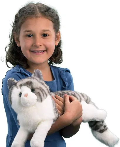 Vista 2 de Douglas Animal de peluche de gato gris ahumado – 19 pulgadas, suave y realista, juguete de peluche atigrado gris y blanco para niños, niños pequeños