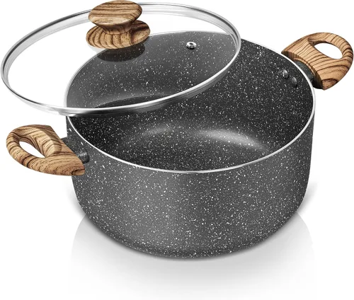 Vista 8 de MICHELANGELO Olla de sopa antiadherente de 4.3 cuartos de galón con tapa, revestimiento de granito no tóxico, compatible con inducción, olla Negro