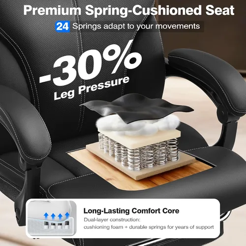 Vista 5 de AreShark Silla de oficina, ergonómica y cómoda silla de escritorio para computadora con respaldo alto y reposapiés, silla reclinable ejecutiva Negro